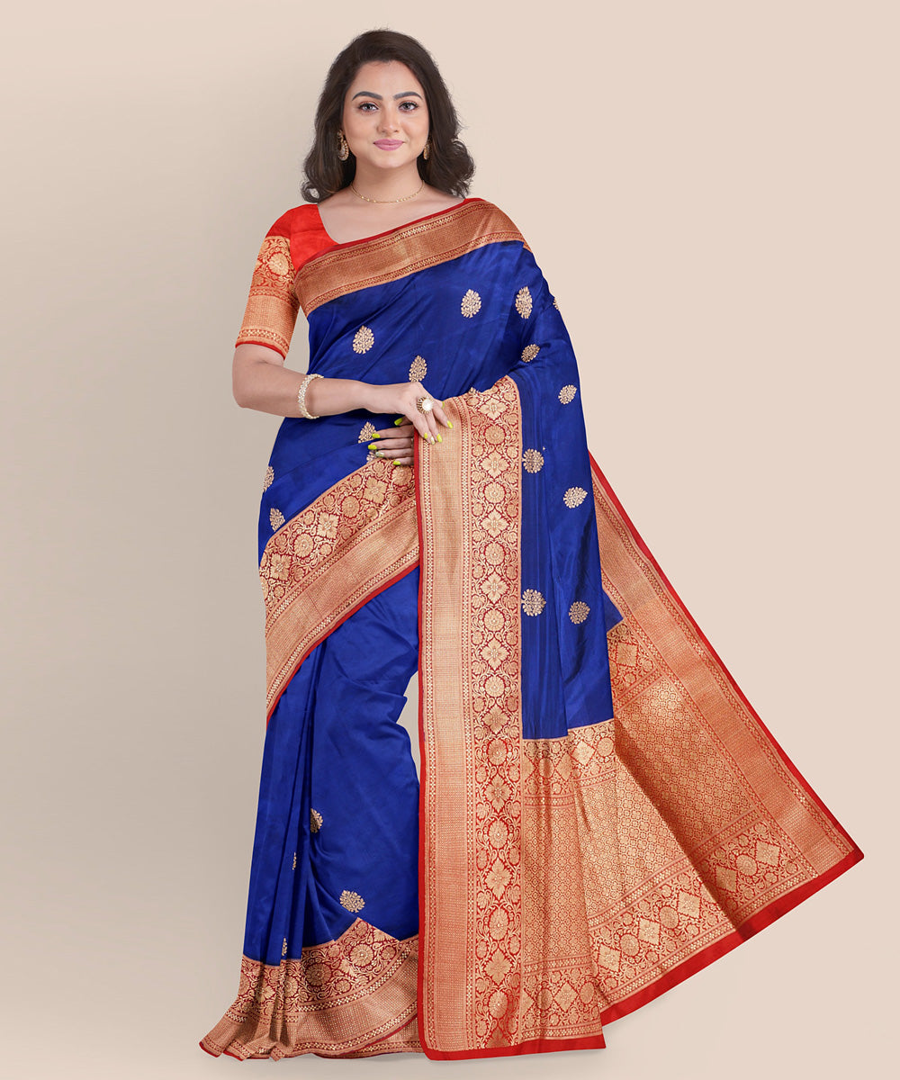 Navy blue and orange silk handloom banarasi saree