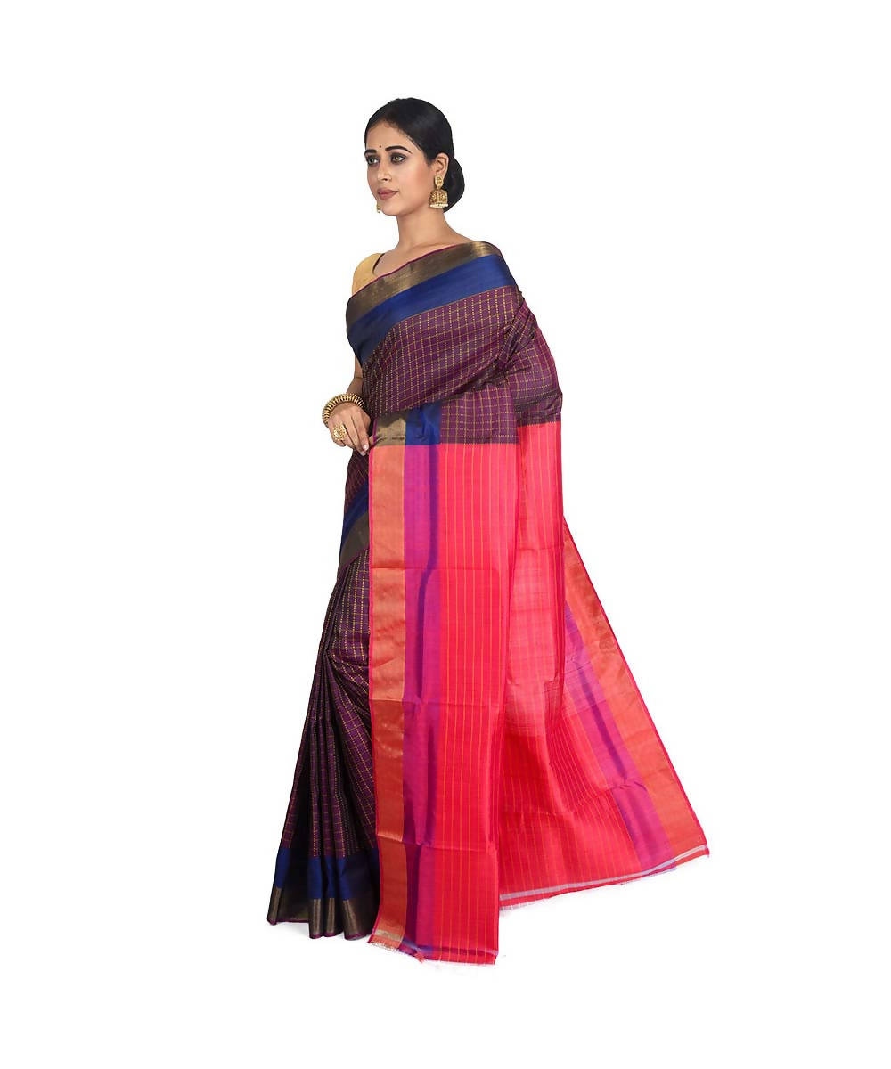 Multicolor with pink pallu Bengal handloom silk saree