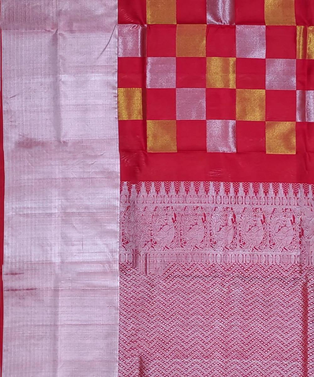 Red Yellow Checks Handwoven Silk Venkatagiri Saree