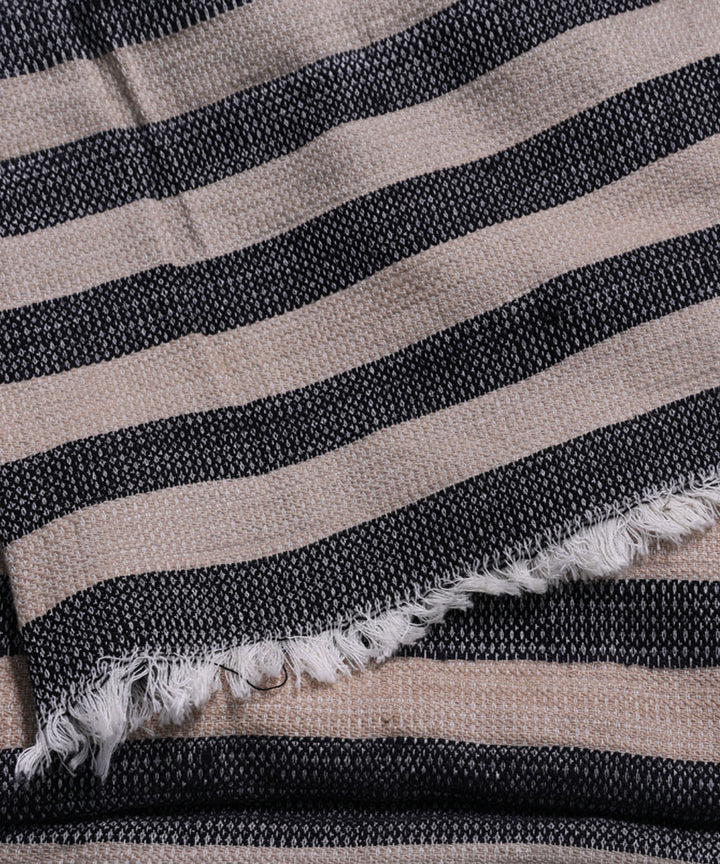 Indigo beige handspun handwoven cotton stripe fabric