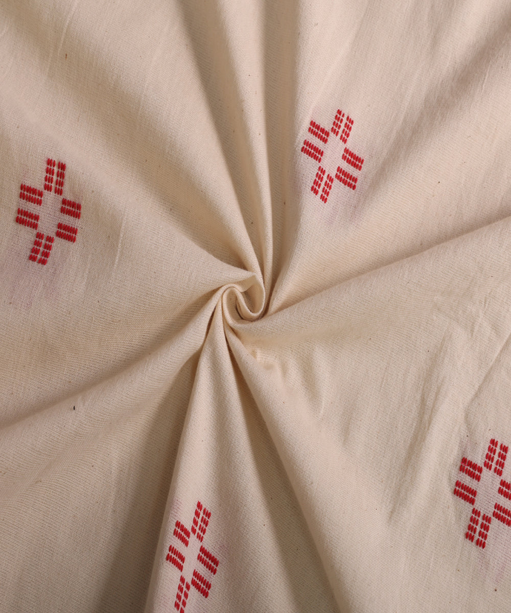 White red handwoven extra weft geometric buti cotton fabric