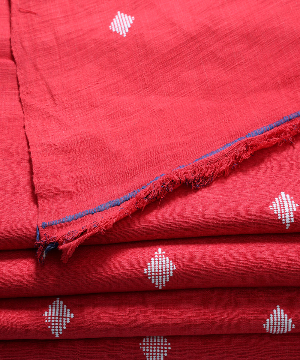Red white handspun handwoven extra weft diamond buti cotton fabric