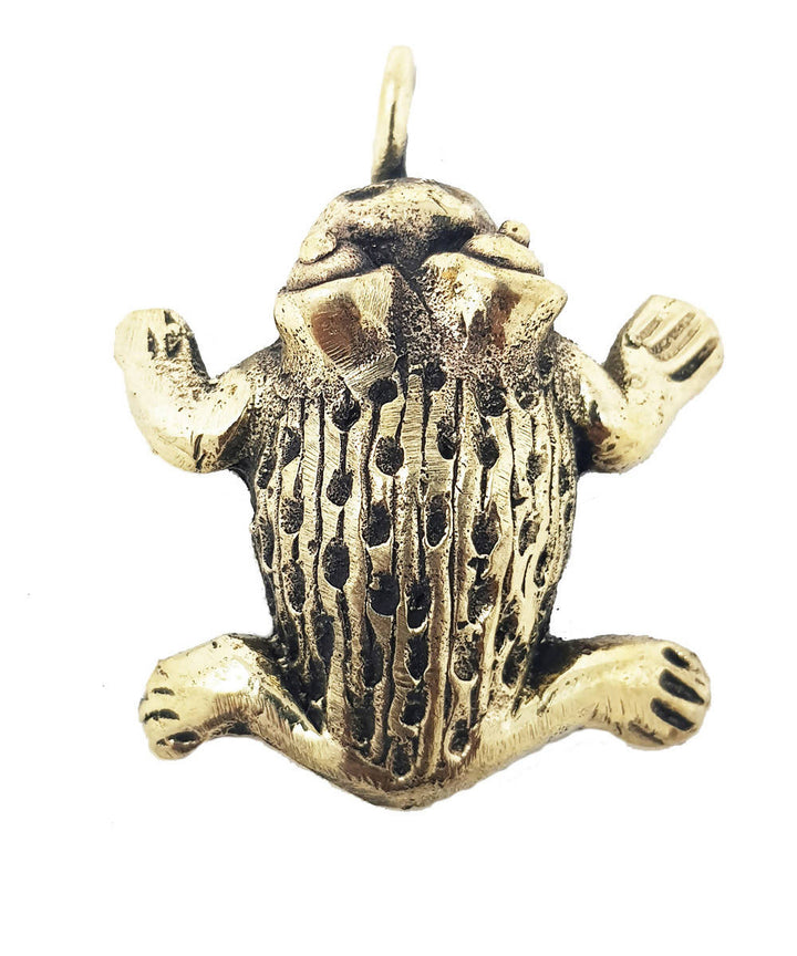 Handmade dhokra craft bell metal tribal frog shaped pendant