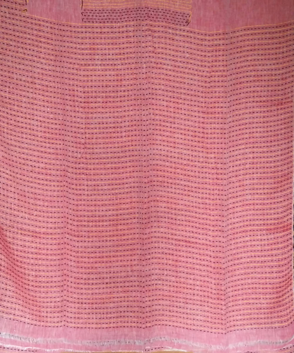 Pastel red handwoven linen saree