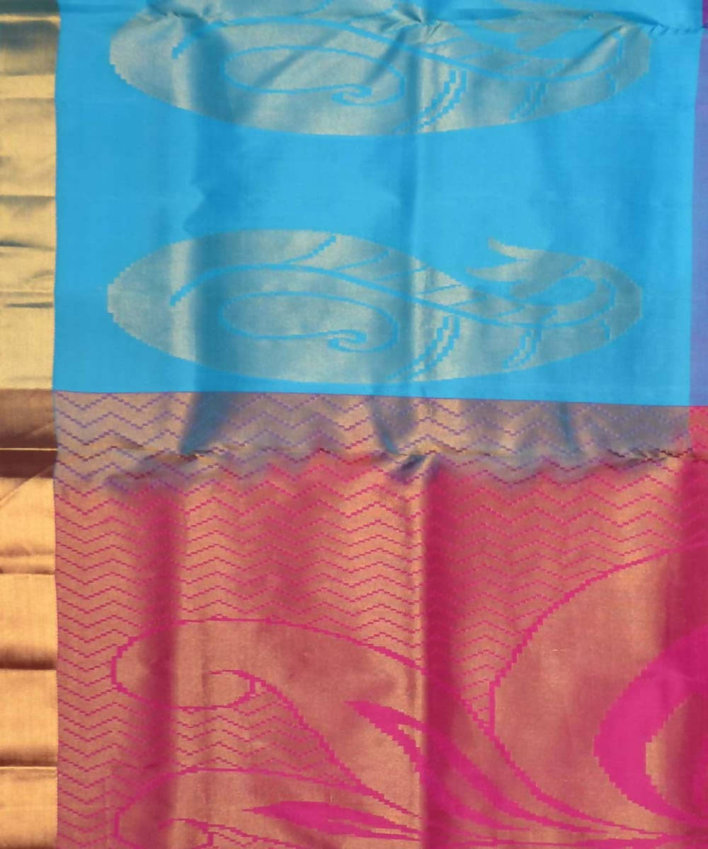Blue, Purple and Pink Handloom Soft Silk Saree