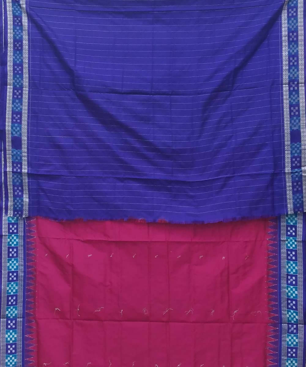 Pink blue handwoven bomkai silk saree