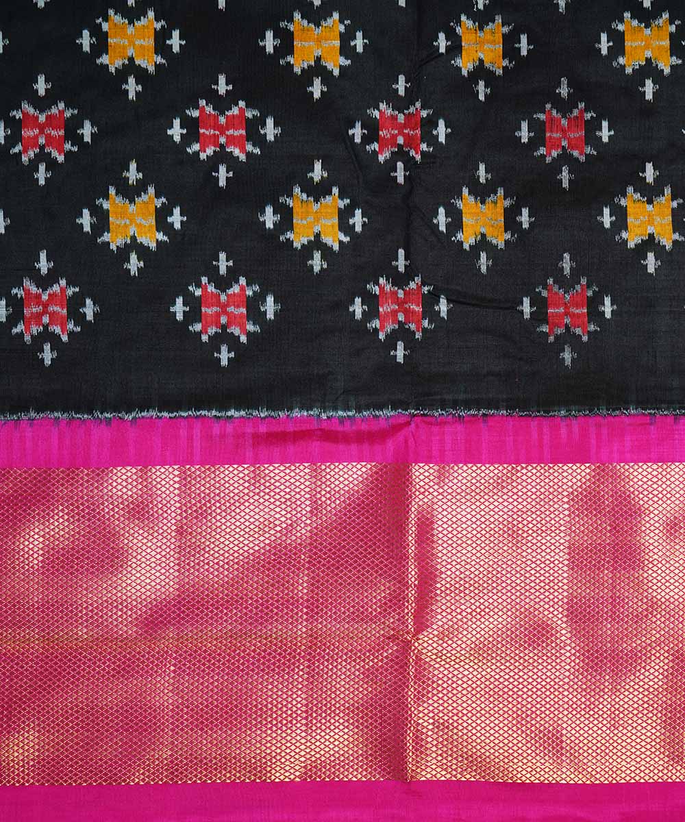 Black pink handwoven silk pochampally ikat saree