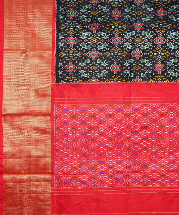 Black red handwoven silk pochampally ikat saree