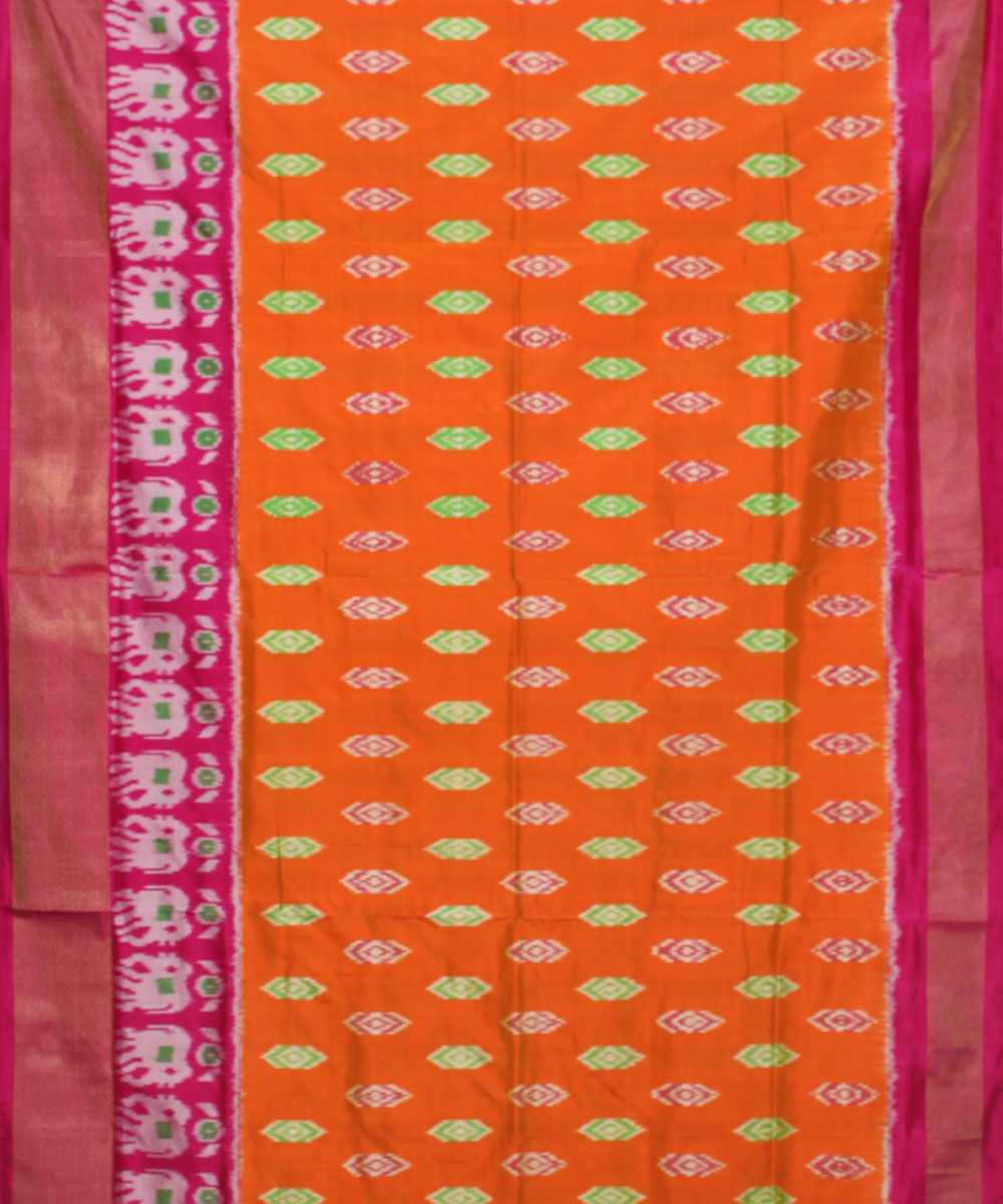 Handloom orange pink ikat rajkot silk pochampally saree