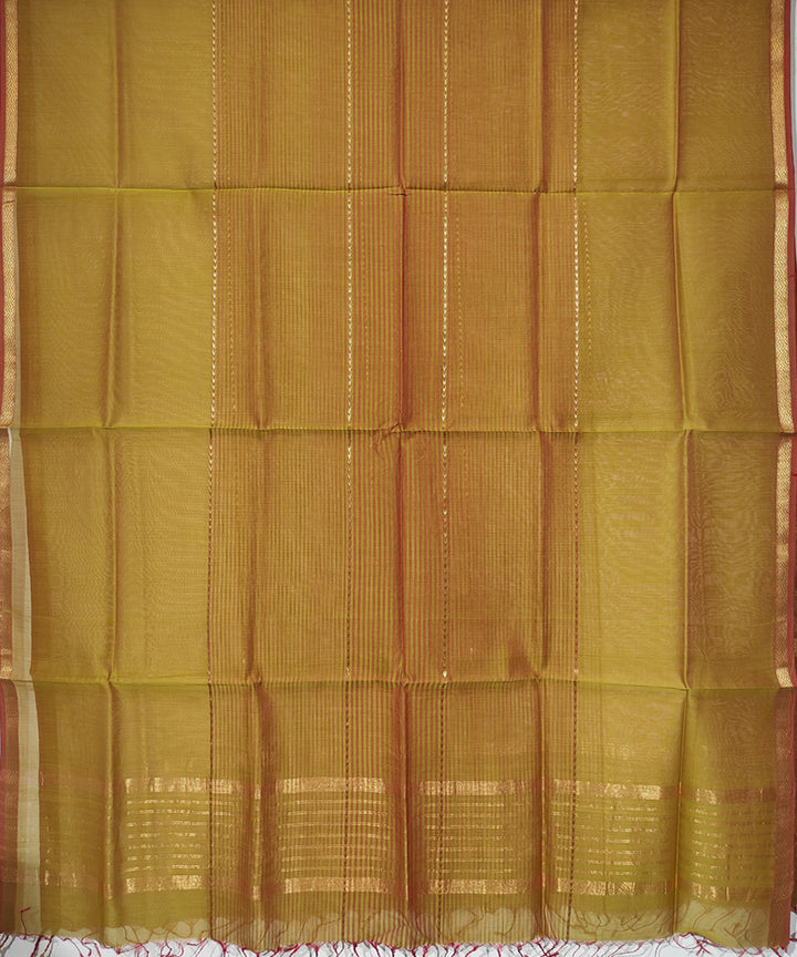 2pc Peach green handloom maheshwari block print cotton silk suit set