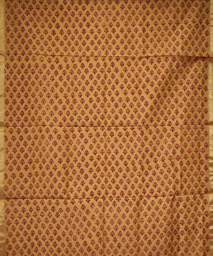 2pc Peach green handloom maheshwari block print cotton silk suit set