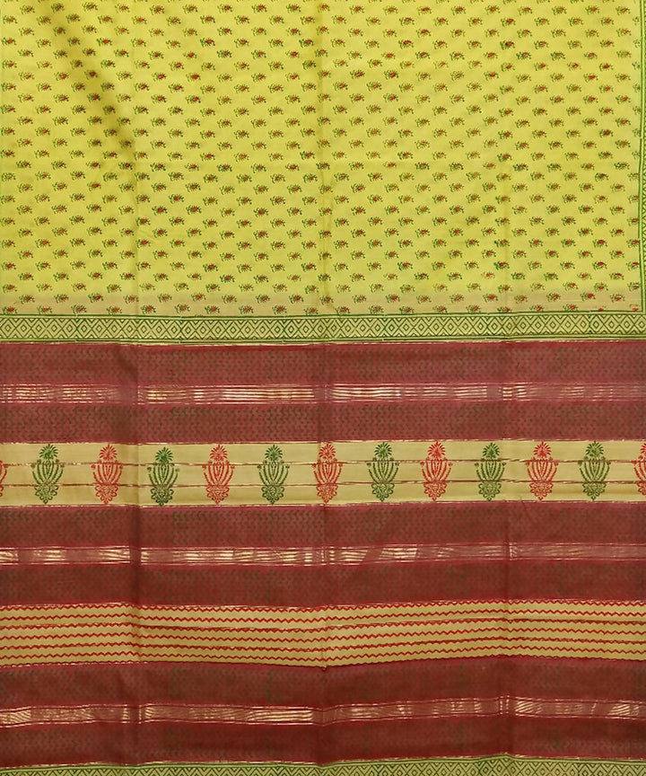 Bright yellow handwoven cotton silk maheshwari saree