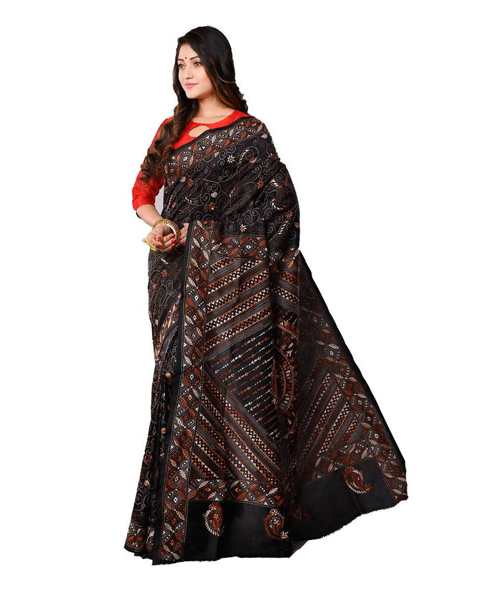 Bengal Handcrafted Kantha Stitch Black Saree