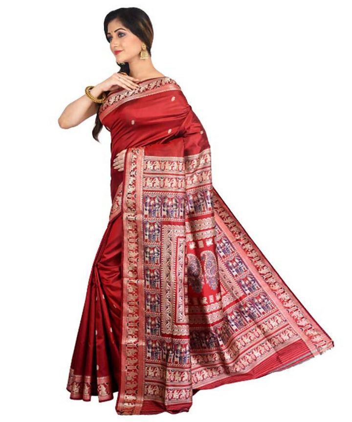 Red handwoven baluchari silk saree