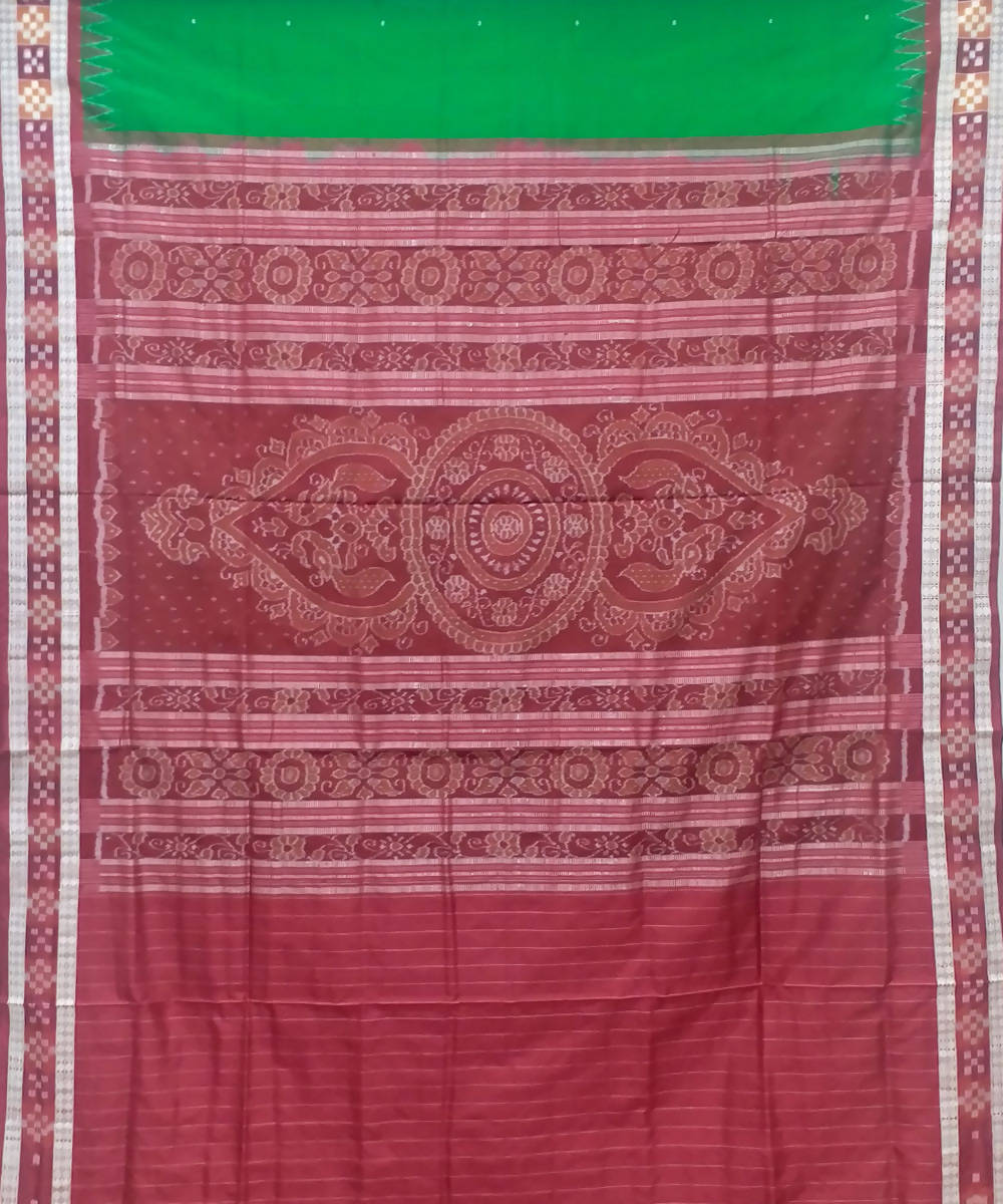 Green and maroon handwoven bomkai silk saree