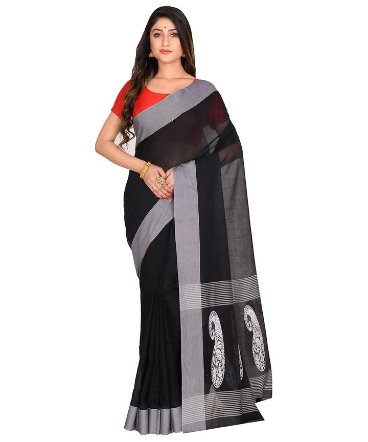 Bengal handloom black grey cotton saree
