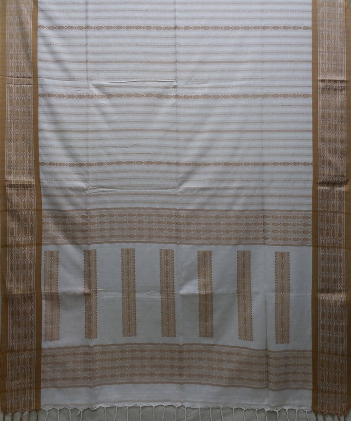 Bengal handspun handwoven cotton white and brown saree