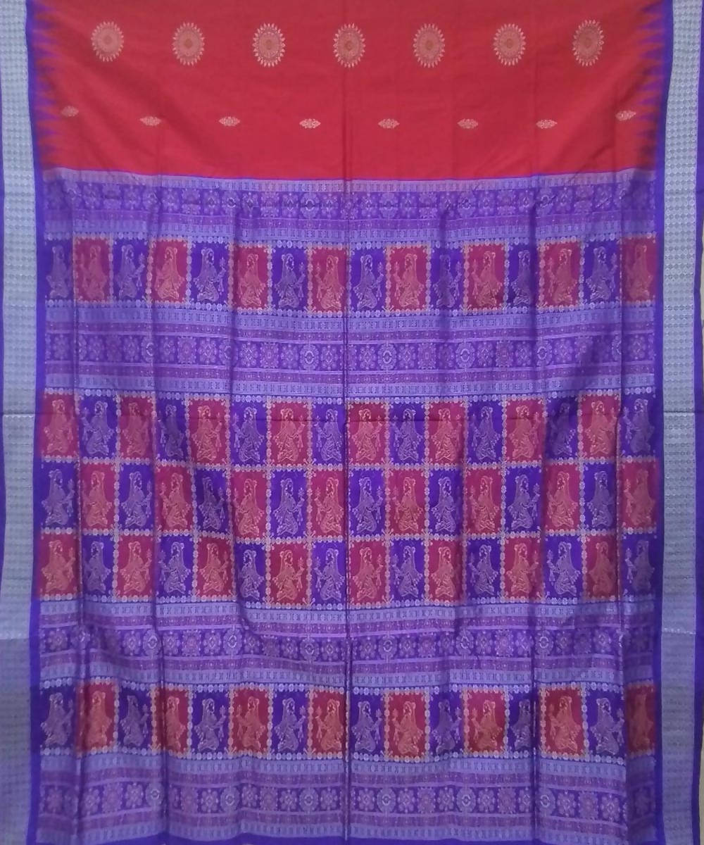 Red purple handwoven bomkai silk saree