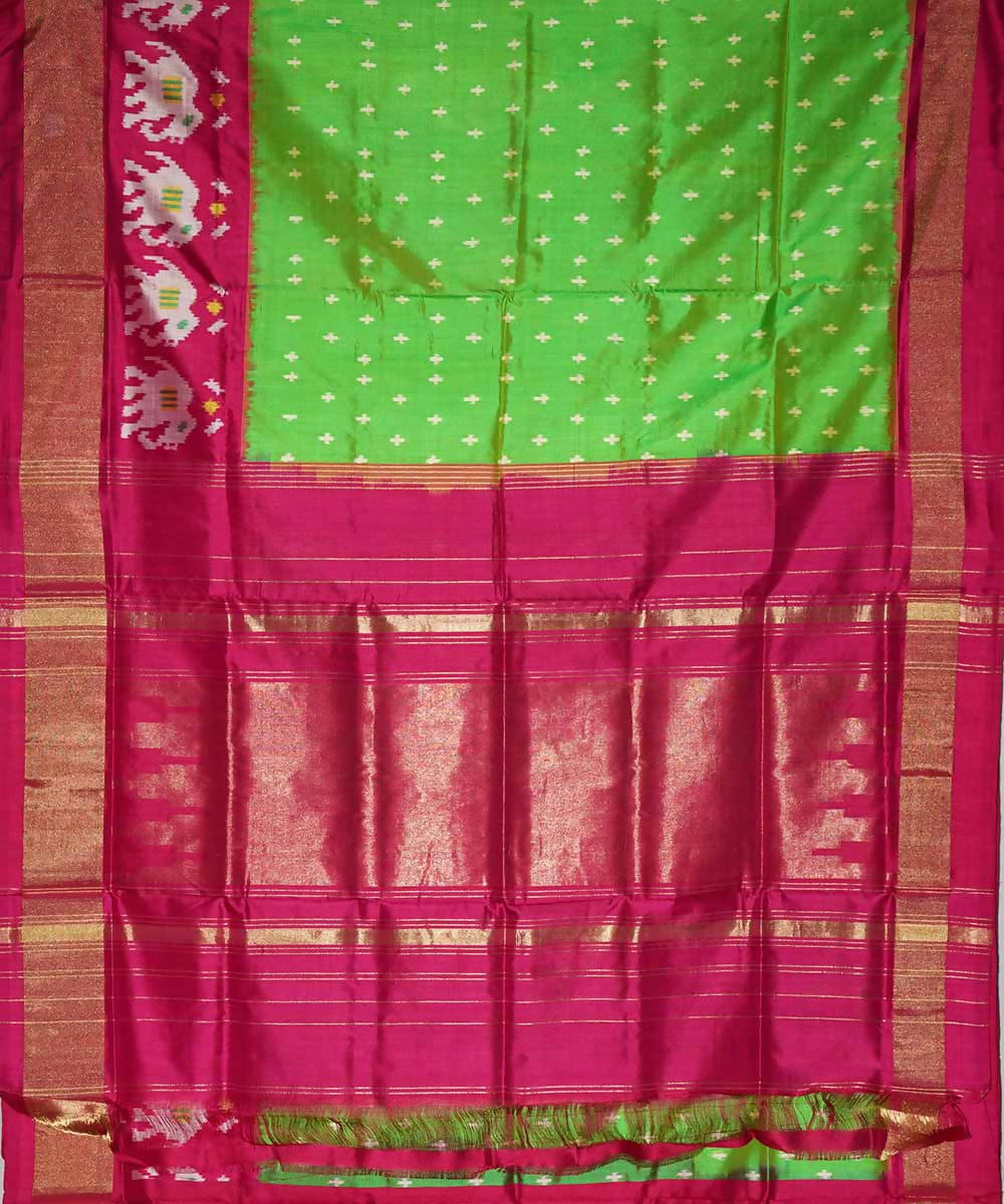 Parrot green handloom silk ikat pochampally saree