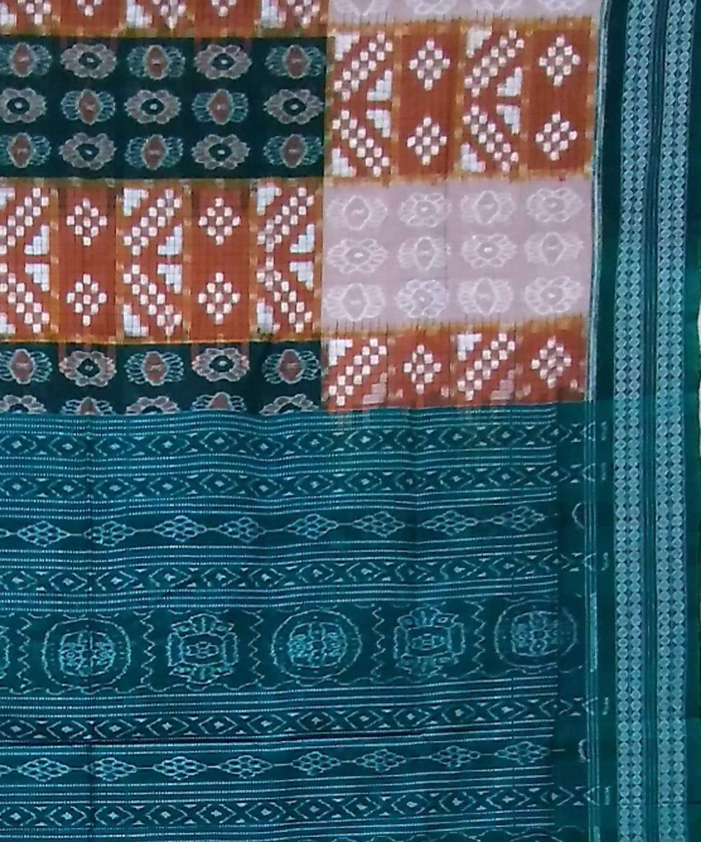 Multicolor teal green handwoven cotton sambalpuri saree