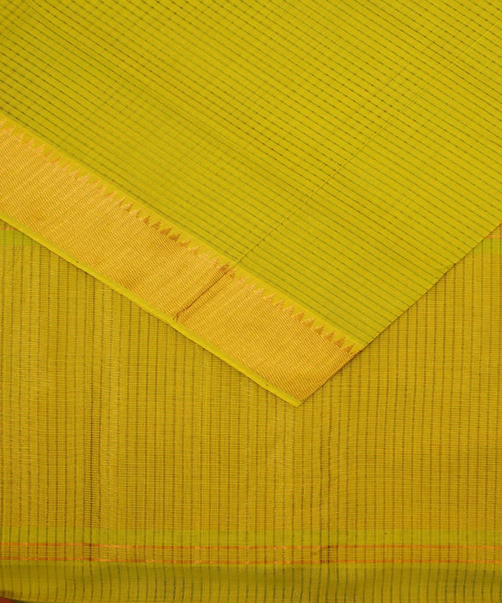 Lime green gold big border cotton handwoven mangalagiri saree