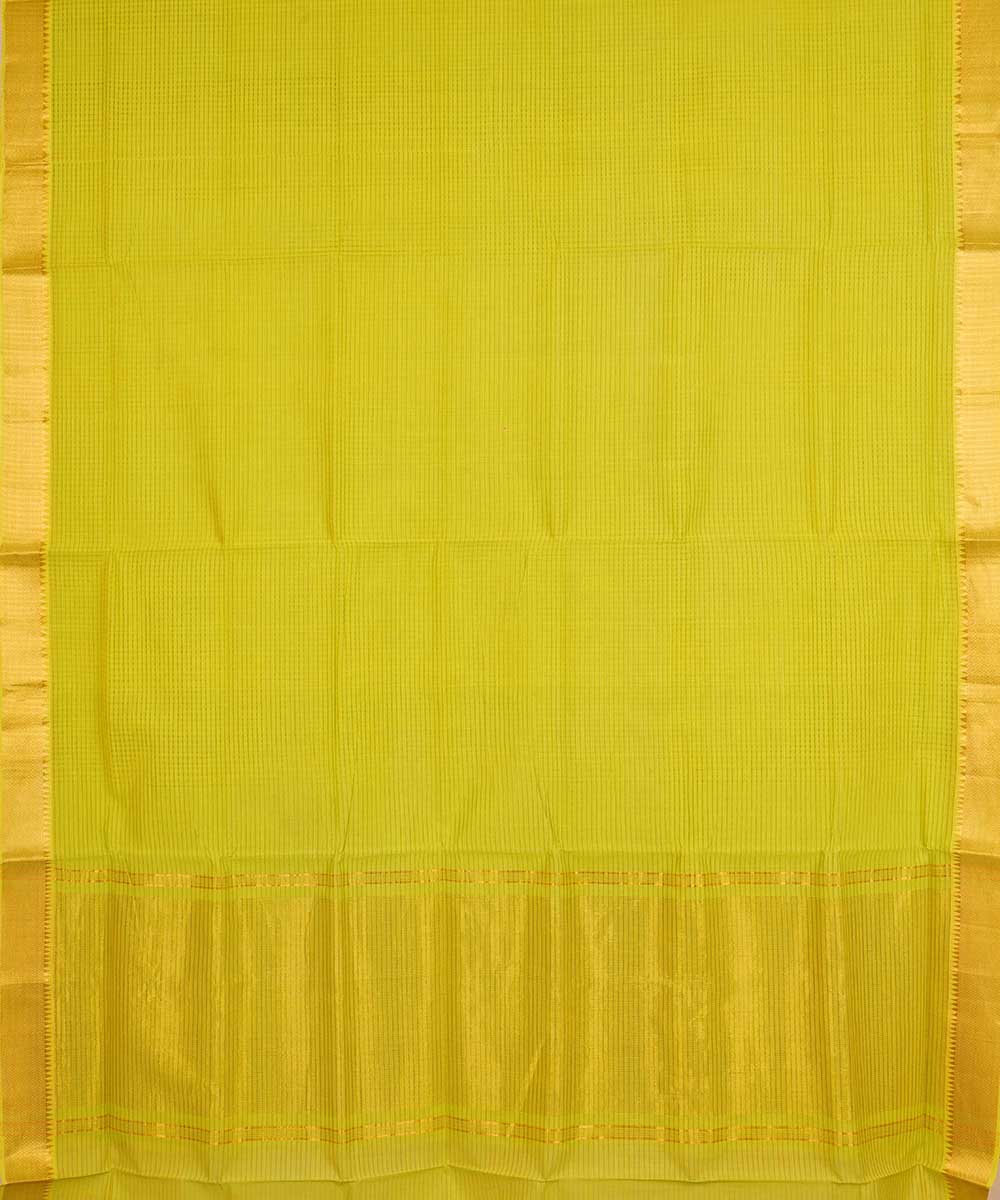 Lime green gold big border cotton handwoven mangalagiri saree