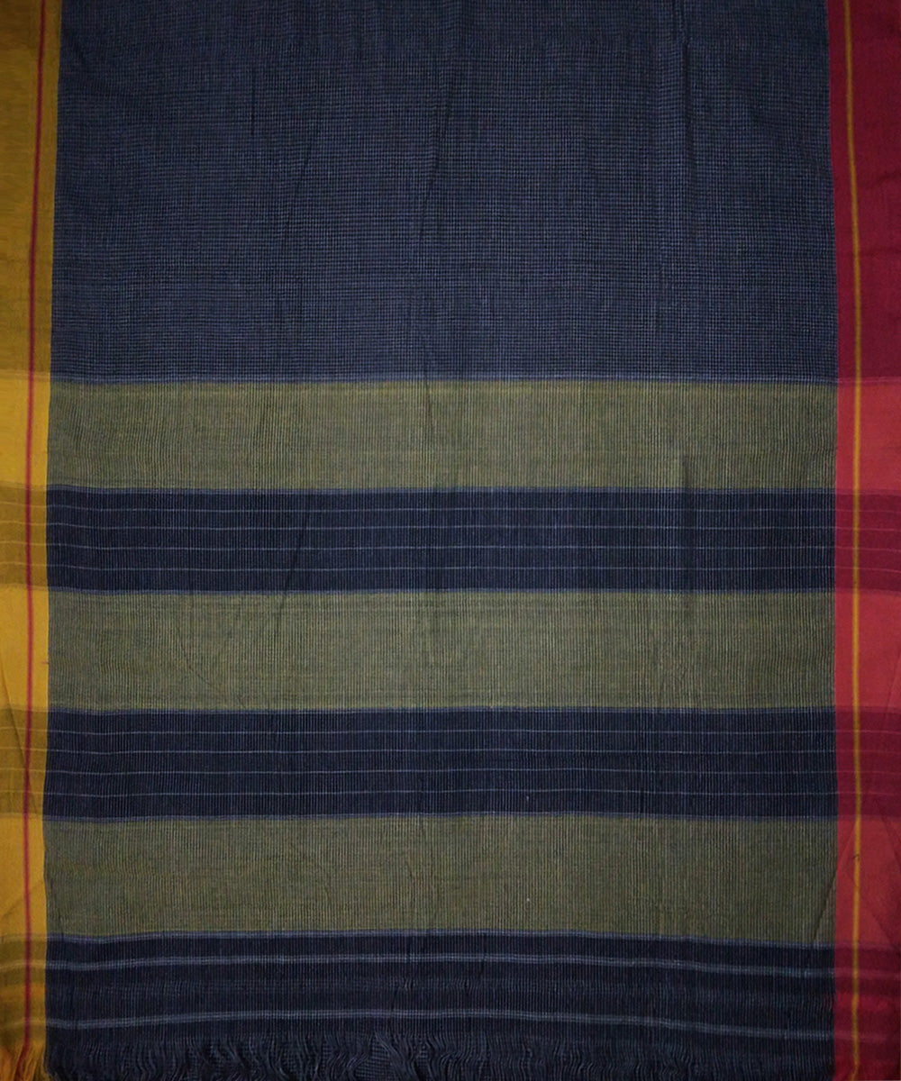 Black checks mustard red border handwoven cotton patteda anchu saree