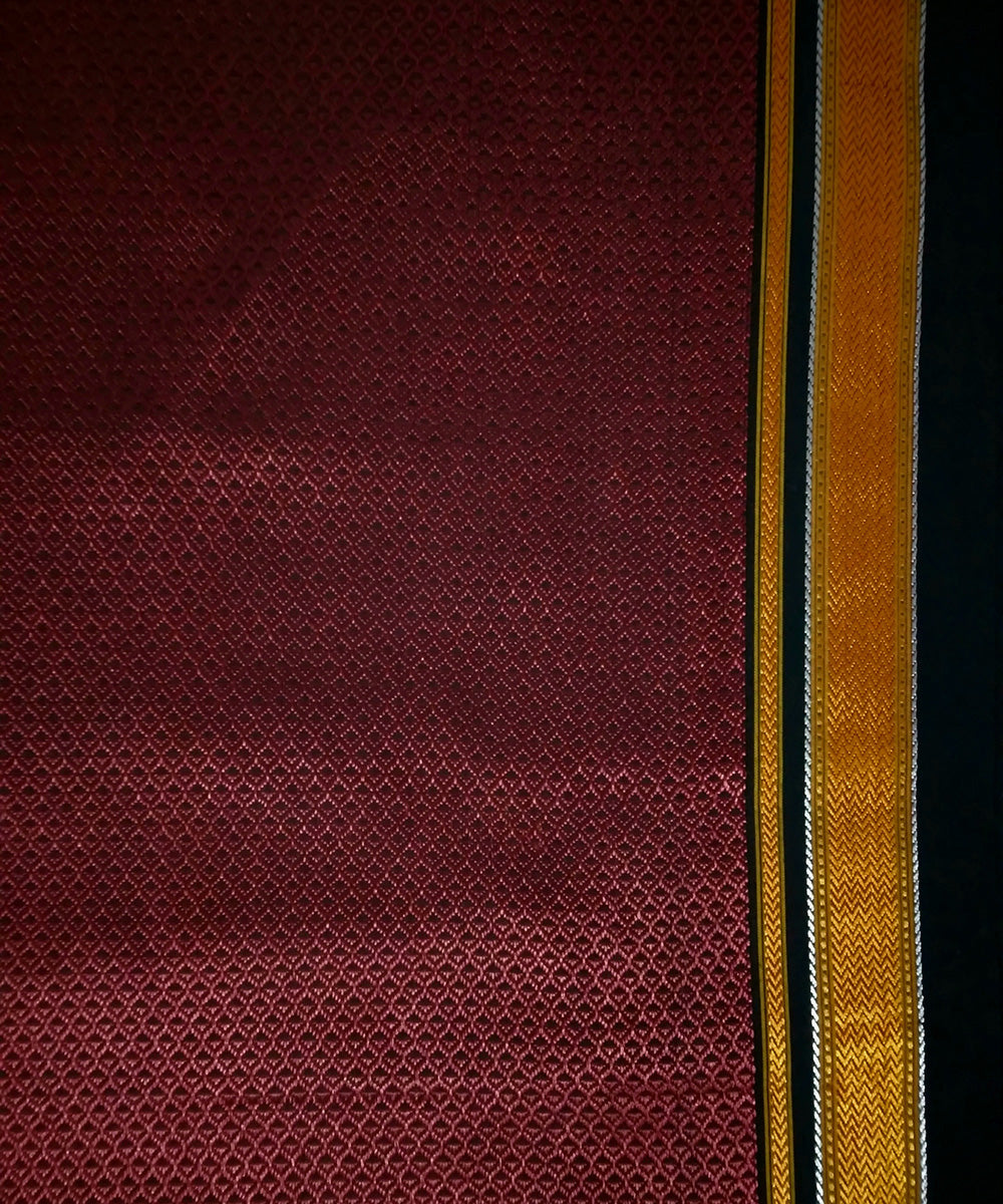 Deep red handwoven cotton art silk khun fabric