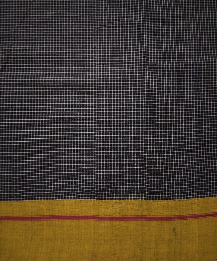 Black checks mustard red border handwoven cotton patteda anchu saree