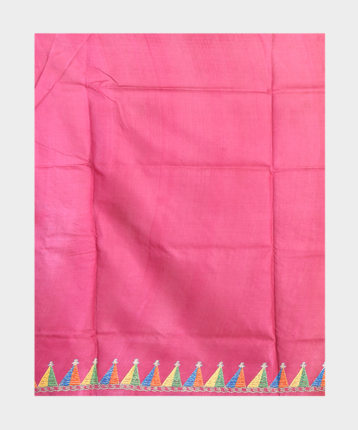 Maroon hand embroidery kantha stitch tussar silk saree