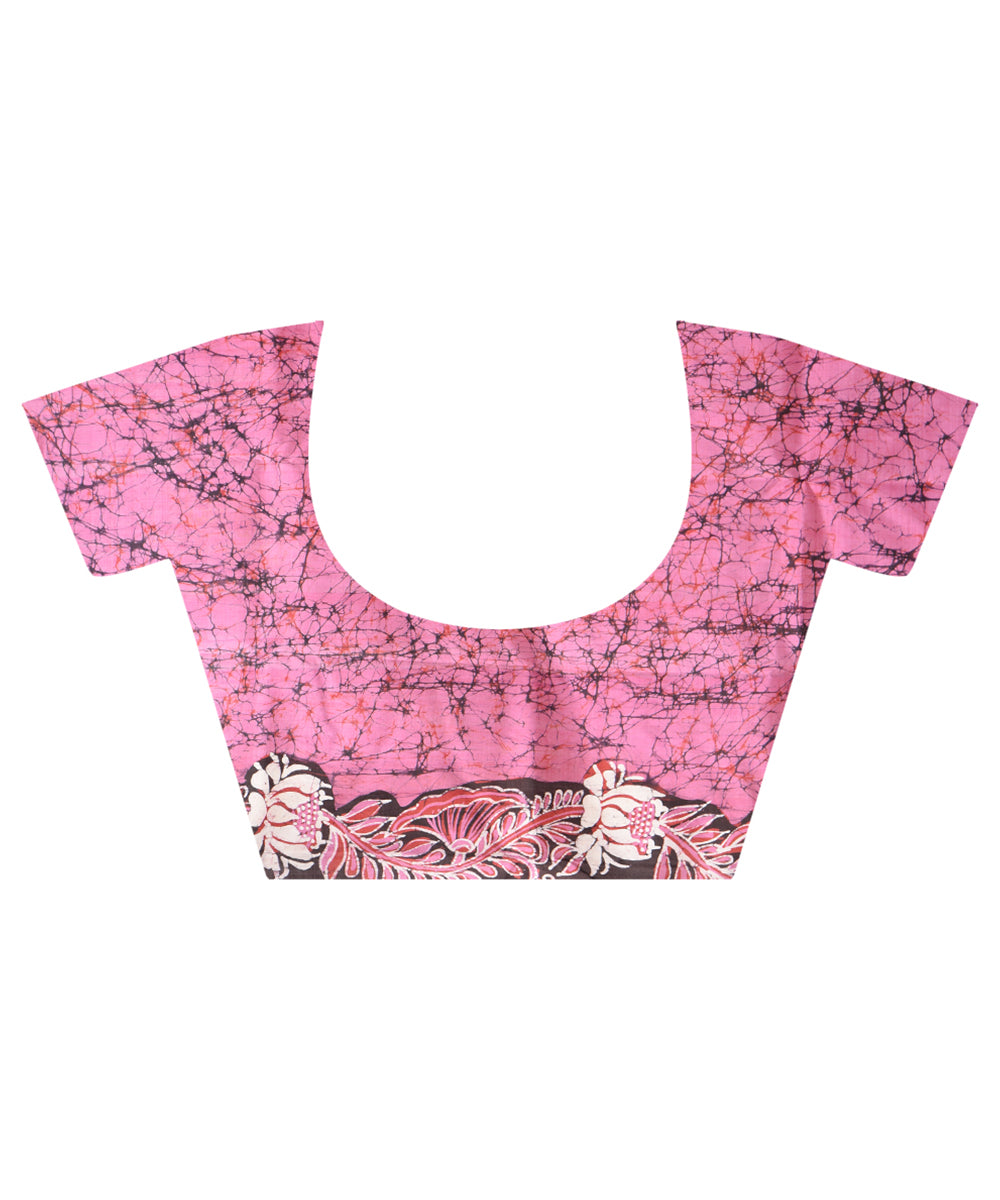 Pink brown handwoven bengal silk batik print saree