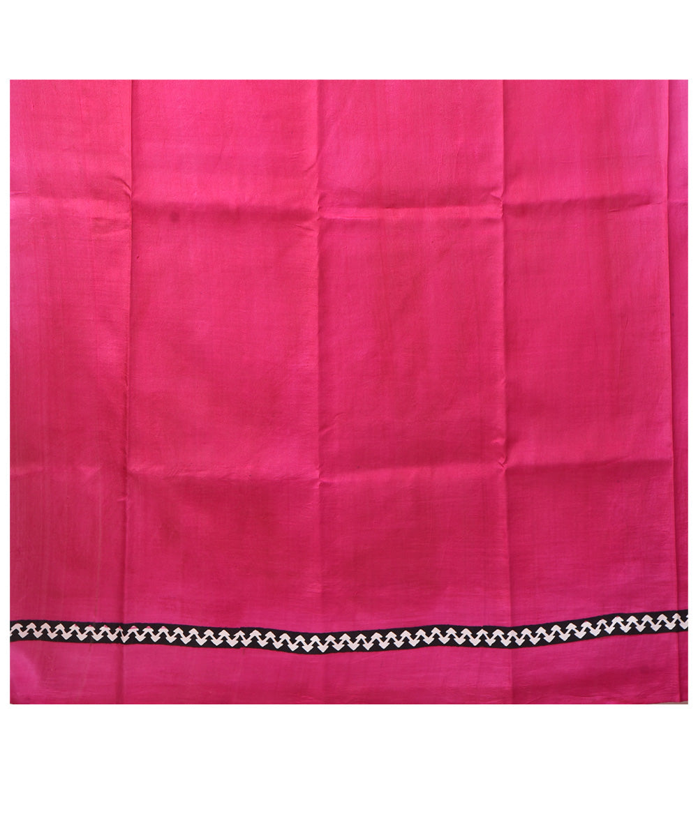 White pink bengal silk hand block print saree