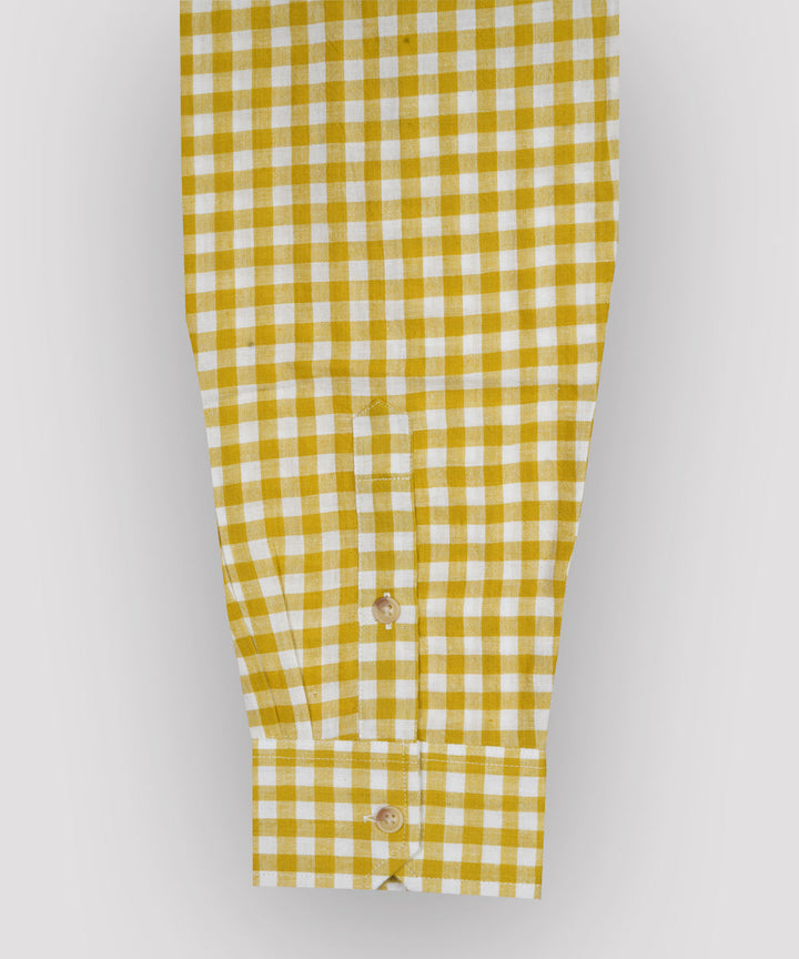 Yellow white checks regular collar cotton shirt