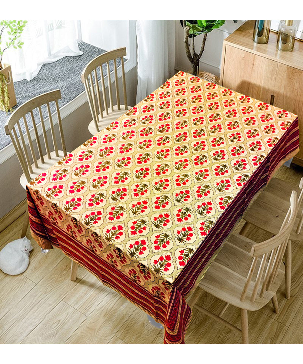 Multicolor hand block print cotton table cover with 6 napkins