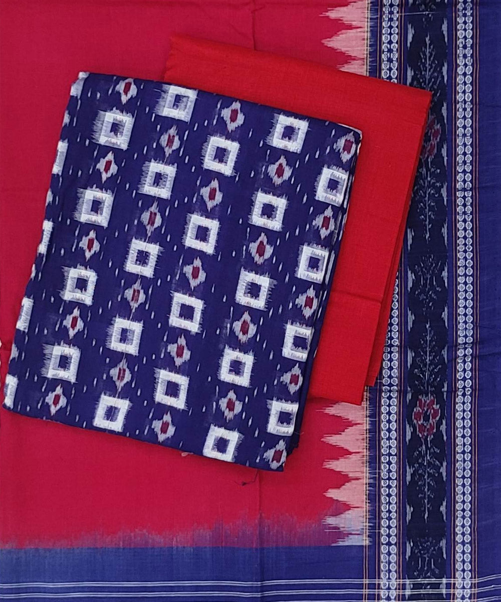 3pc Indigo and red handwoven sambalpuri cotton dress set