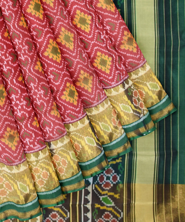 Red dark green silk handloom patola saree