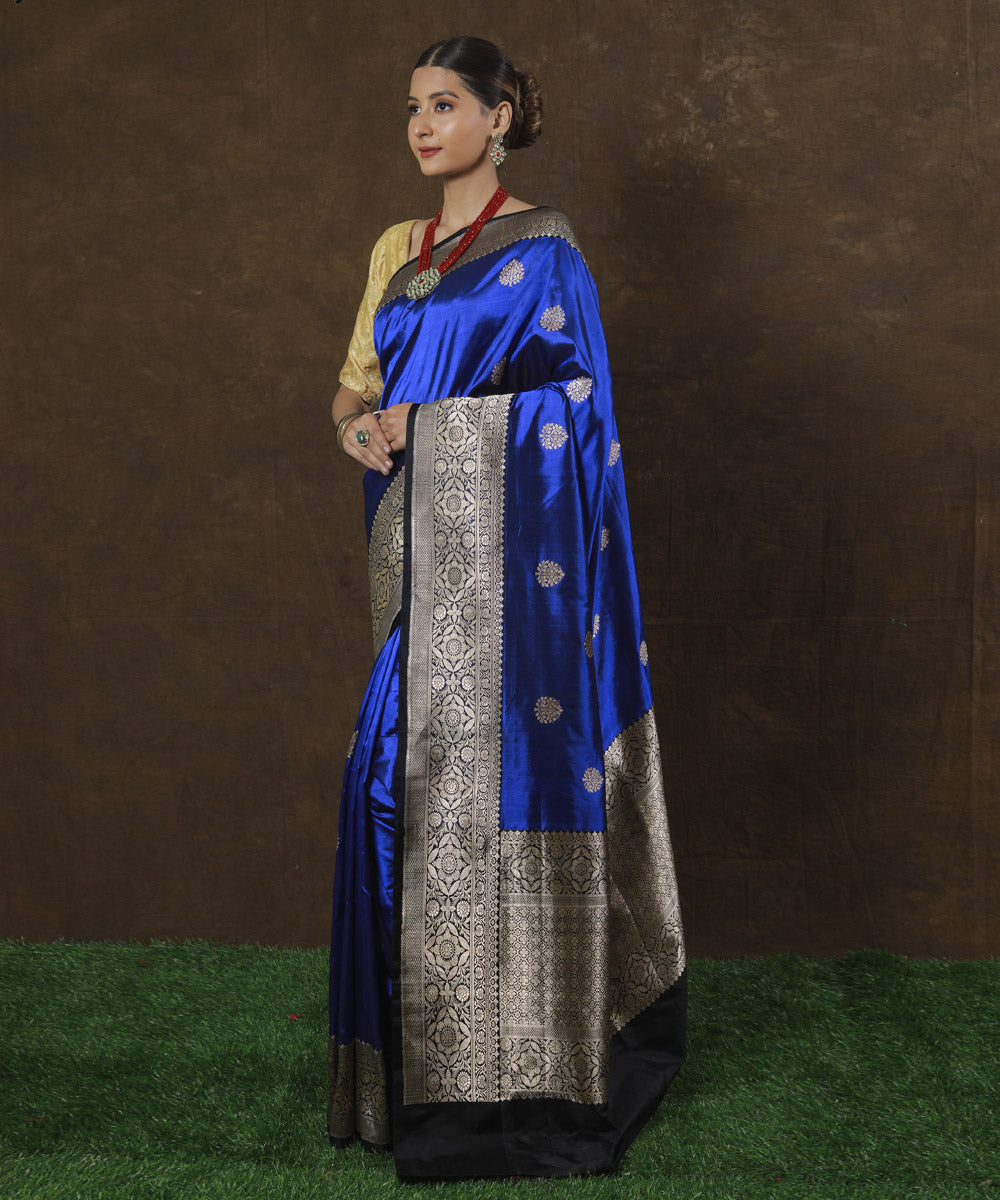 Royal blue and black silk handloom banarasi saree