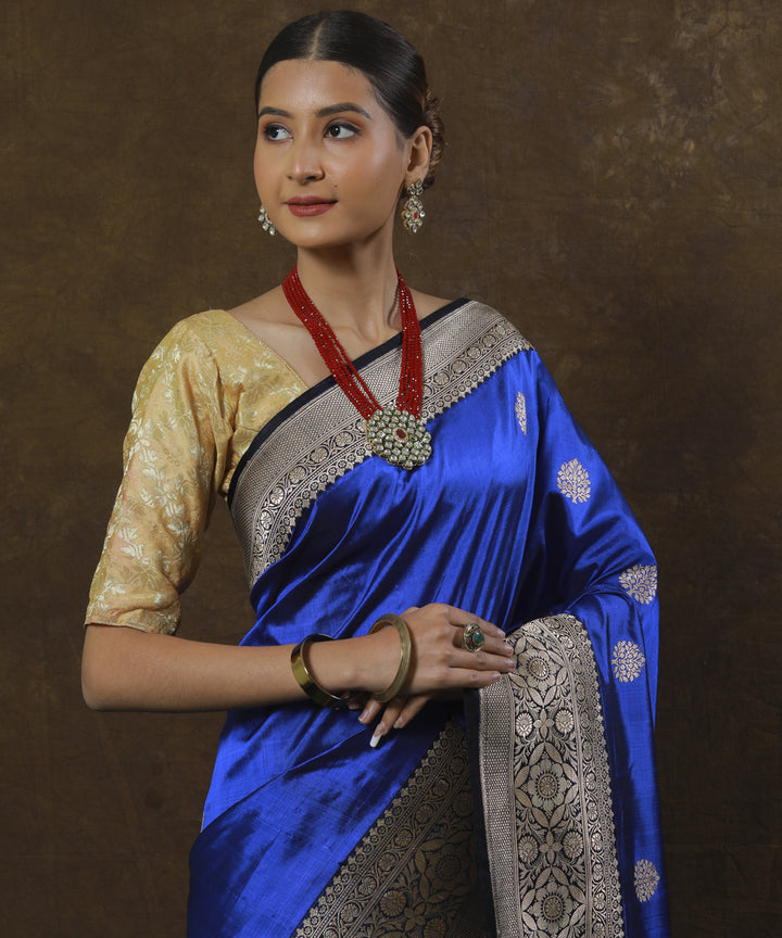 Royal blue and black silk handloom banarasi saree