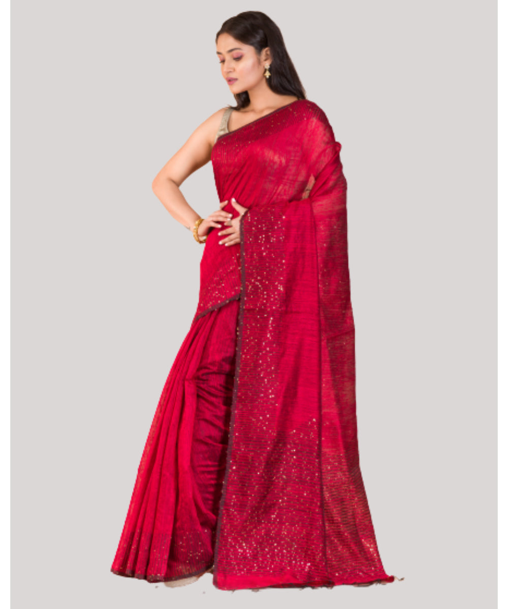 Red handwoven bengal matka silk saree