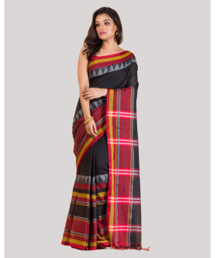 Black multicolor striped handwoven bengal cotton begumpuri saree