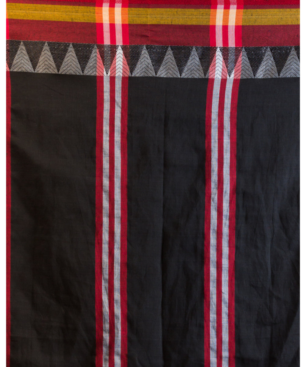 Black multicolor striped handwoven bengal cotton begumpuri saree