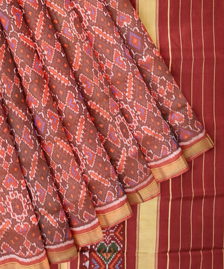 Brown silk handloom patola saree