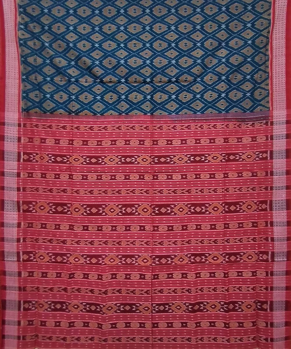 Multicolor red handwoven cotton sambalpuri saree