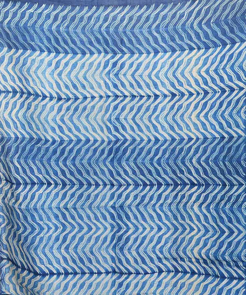 Turquoise and blue shibori handwoven tussar silk saree