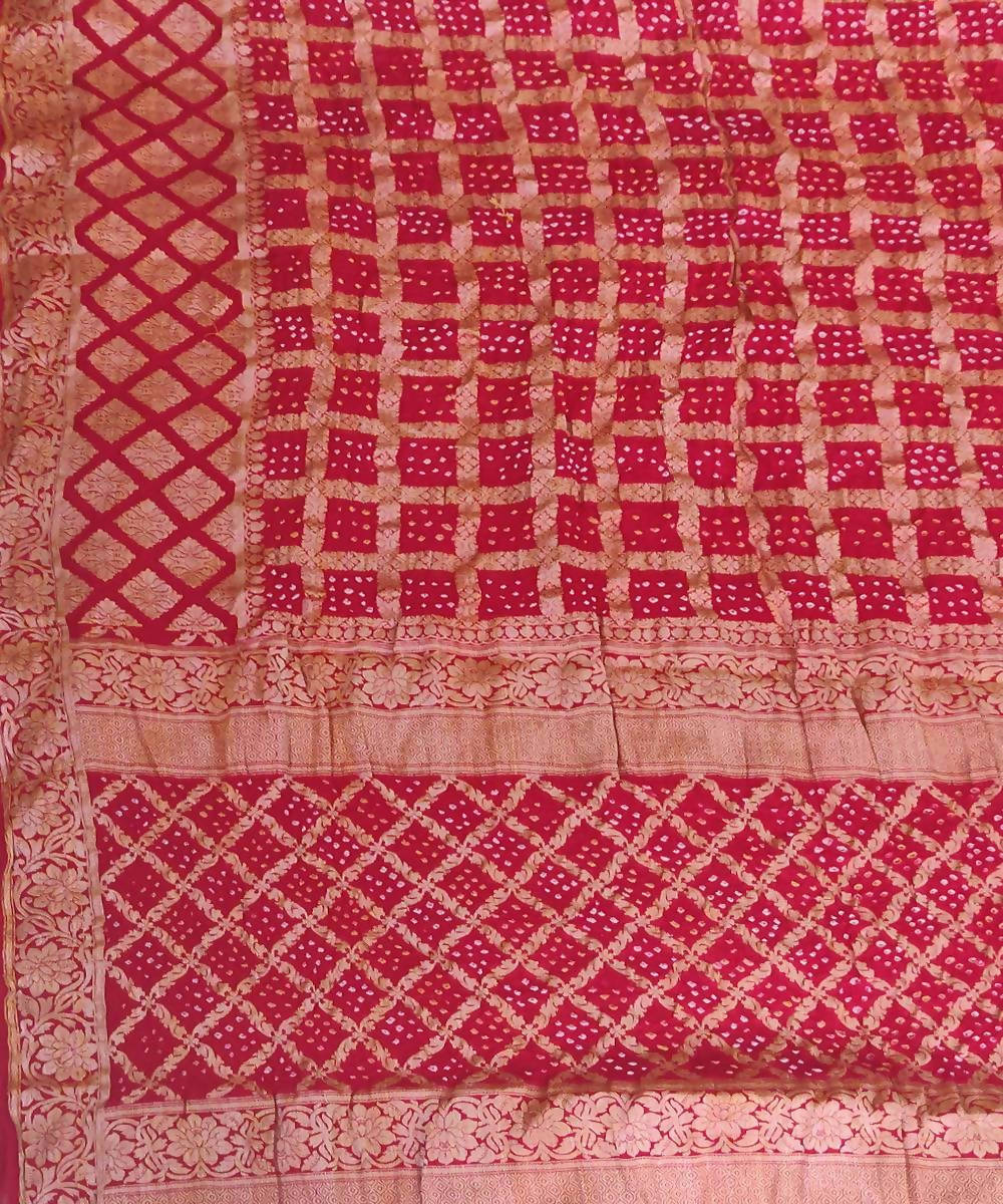 Red Handprinted tie dye Bandhani Saree