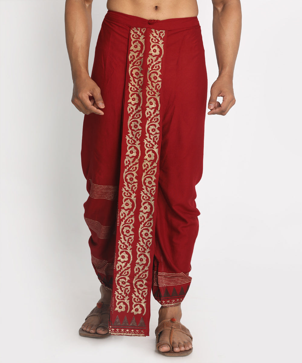 Maroon cotton ready to wear stitched handblock print dhoti