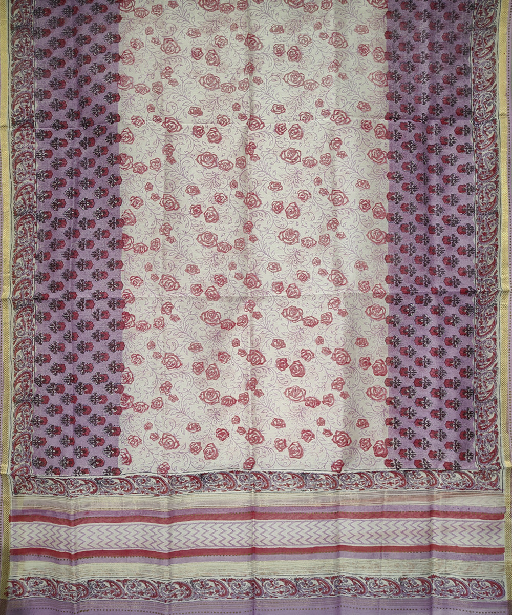 2pc Purple handloom maheshwari block print cotton silk dress material