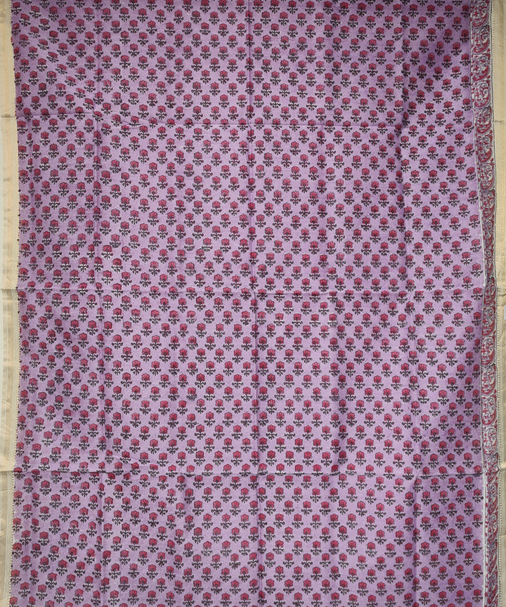 2pc Purple handloom maheshwari block print cotton silk dress material