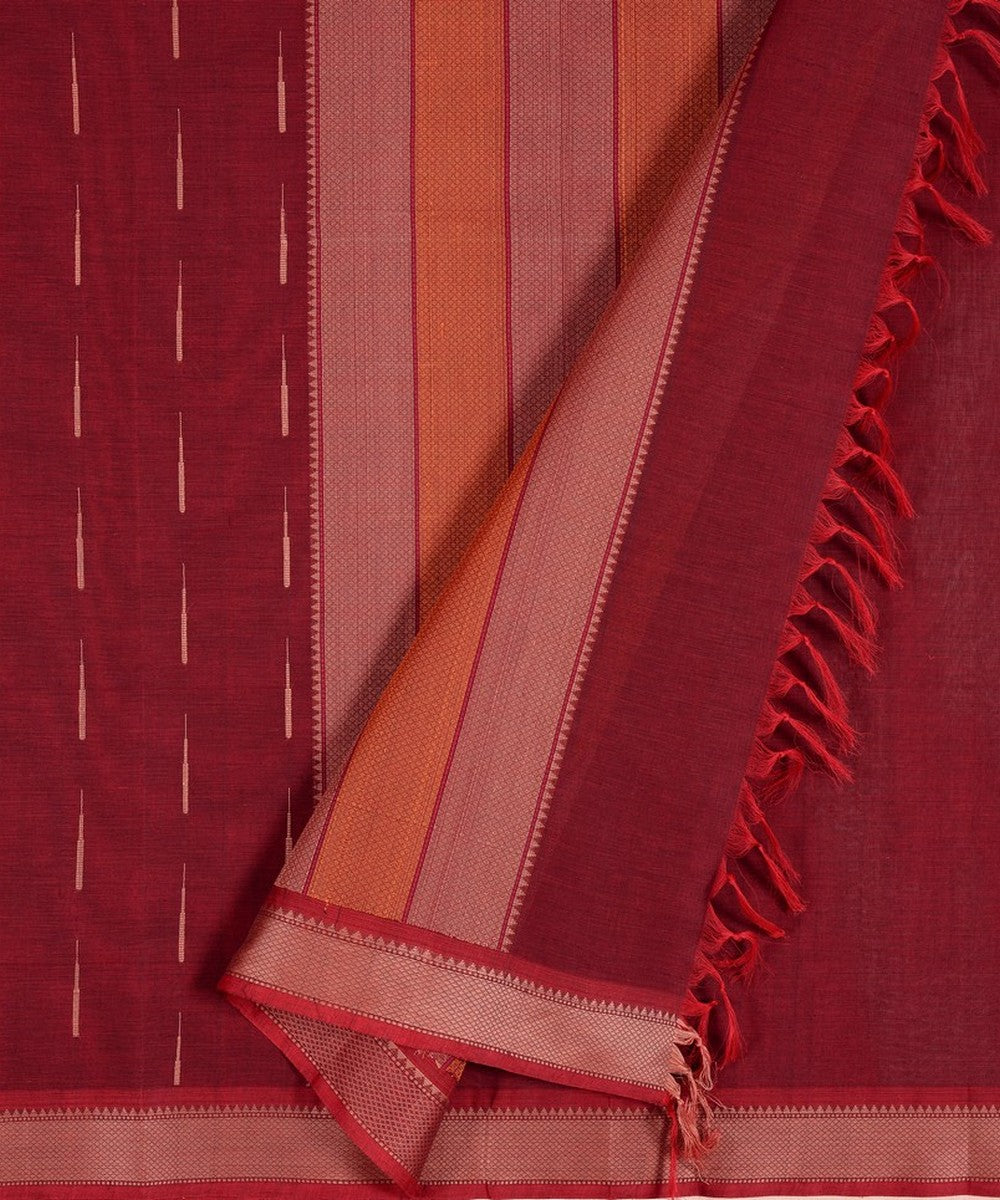 Maroon malli moggu butta thread work handwoven cotton kanchi saree