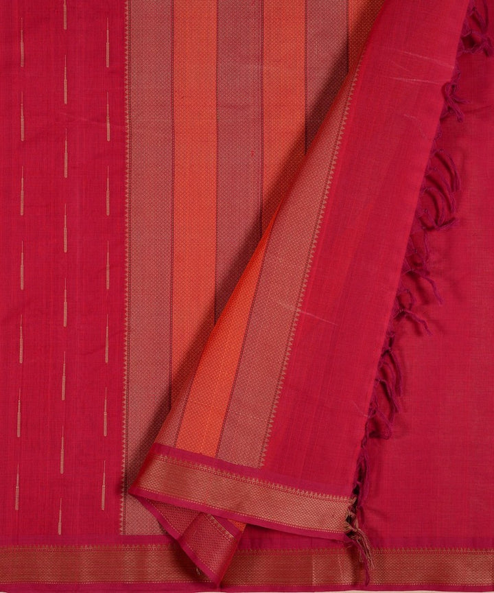 Pink malli moggu butta thread work handwoven cotton kanchi saree